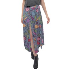 Floral Pattern Velour Split Maxi Skirt by Valentinaart