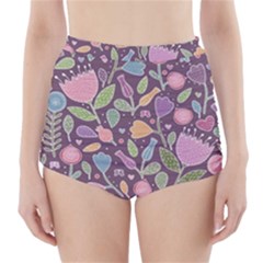 Floral Pattern High-waisted Bikini Bottoms by Valentinaart