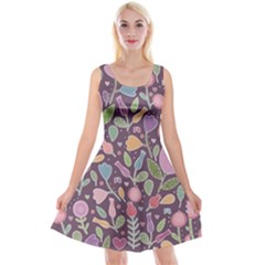 Floral Pattern Reversible Velvet Sleeveless Dress