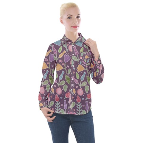 Floral Pattern Women s Long Sleeve Pocket Shirt by Valentinaart