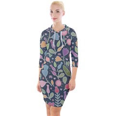 Floral Pattern Quarter Sleeve Hood Bodycon Dress by Valentinaart