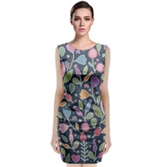 Floral Pattern Sleeveless Velvet Midi Dress