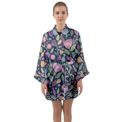 Floral Pattern Long Sleeve Satin Kimono by Valentinaart