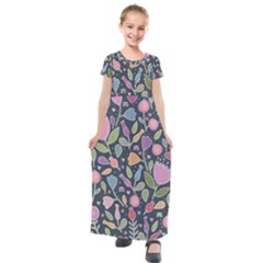 Floral Pattern Kids  Short Sleeve Maxi Dress by Valentinaart