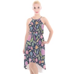 Floral Pattern High-low Halter Chiffon Dress  by Valentinaart