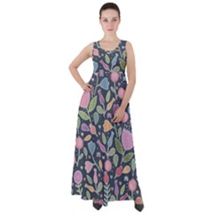 Floral Pattern Empire Waist Velour Maxi Dress by Valentinaart