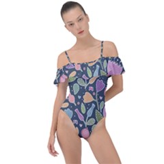 Floral Pattern Frill Detail One Piece Swimsuit by Valentinaart