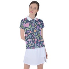 Floral Pattern Women s Polo Tee