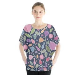 Floral Pattern Batwing Chiffon Blouse