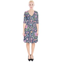 Floral Pattern Wrap Up Cocktail Dress