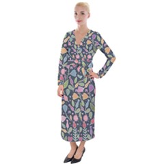 Floral Pattern Velvet Maxi Wrap Dress