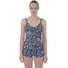 Floral Pattern Tie Front Two Piece Tankini