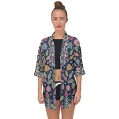 Floral Pattern Open Front Chiffon Kimono