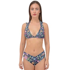 Floral Pattern Double Strap Halter Bikini Set