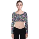 Floral pattern Velvet Long Sleeve Crop Top View1