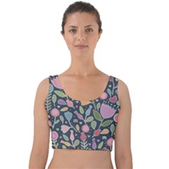 Floral Pattern Velvet Crop Top