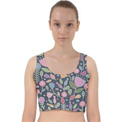 Floral Pattern Velvet Racer Back Crop Top