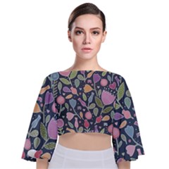 Floral Pattern Tie Back Butterfly Sleeve Chiffon Top