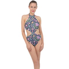 Floral Pattern Halter Side Cut Swimsuit