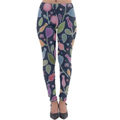 Floral Pattern Lightweight Velour Leggings