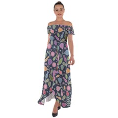 Floral Pattern Off Shoulder Open Front Chiffon Dress