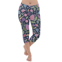 Floral Pattern Lightweight Velour Capri Yoga Leggings