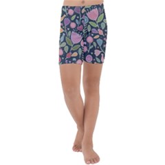 Floral Pattern Kids  Lightweight Velour Capri Yoga Leggings