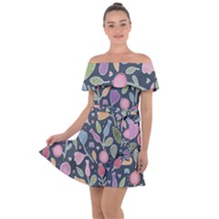 Floral Pattern Off Shoulder Velour Dress