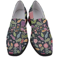 Floral Pattern Women s Chunky Heel Loafers