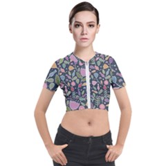 Floral Pattern Short Sleeve Cropped Jacket