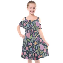 Floral Pattern Kids  Cut Out Shoulders Chiffon Dress