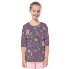 Floral Pattern Kids  Quarter Sleeve Raglan Tee