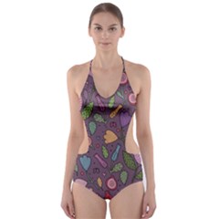 Floral Pattern Cut-out One Piece Swimsuit