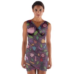 Floral Pattern Wrap Front Bodycon Dress