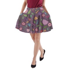 Floral Pattern A-line Pocket Skirt