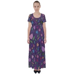 Floral Pattern High Waist Short Sleeve Maxi Dress