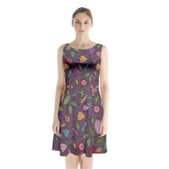 Floral Pattern Sleeveless Waist Tie Chiffon Dress