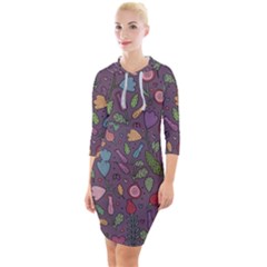 Floral Pattern Quarter Sleeve Hood Bodycon Dress