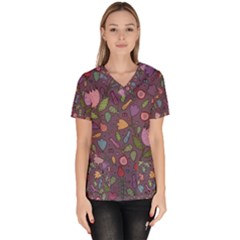 Floral Pattern Women s V-neck Scrub Top