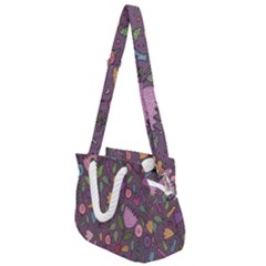 Floral Pattern Rope Handles Shoulder Strap Bag