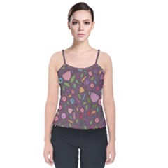 Floral Pattern Velvet Spaghetti Strap Top