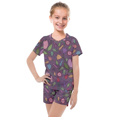 Floral Pattern Kids  Mesh Tee And Shorts Set by Valentinaart