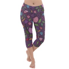 Floral Pattern Lightweight Velour Capri Yoga Leggings