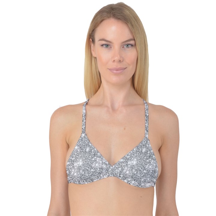 Silver and white Glitters metallic finish party texture background imitation Reversible Tri Bikini Top