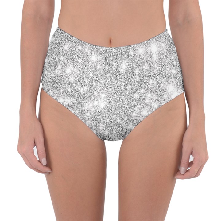 Silver and white Glitters metallic finish party texture background imitation Reversible High-Waist Bikini Bottoms