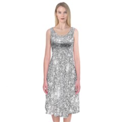 Silver And White Glitters Metallic Finish Party Texture Background Imitation Midi Sleeveless Dress by genx