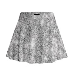 Silver And White Glitters Metallic Finish Party Texture Background Imitation Mini Flare Skirt by genx