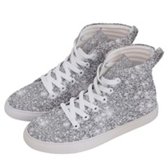 Silver And White Glitters Metallic Finish Party Texture Background Imitation Women s Hi-top Skate Sneakers by genx