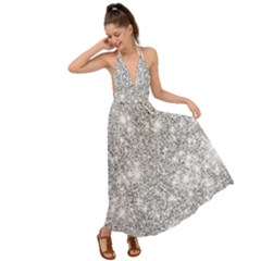 Silver And White Glitters Metallic Finish Party Texture Background Imitation Backless Maxi Beach Dress by genx