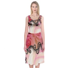 Decorative Elegant Roses Midi Sleeveless Dress by FantasyWorld7